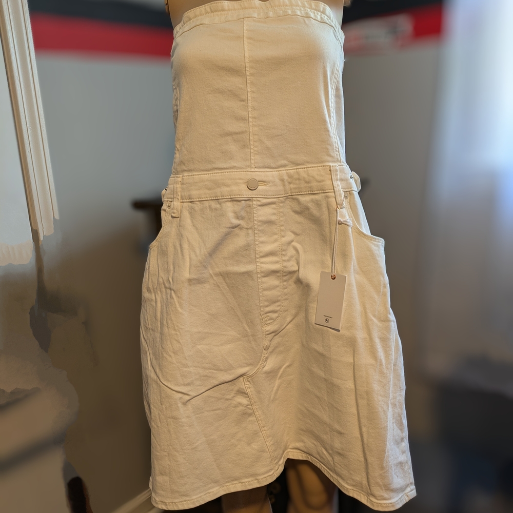 Good American Cream Strapless Side Zip Dress with Pockets Size 4xl